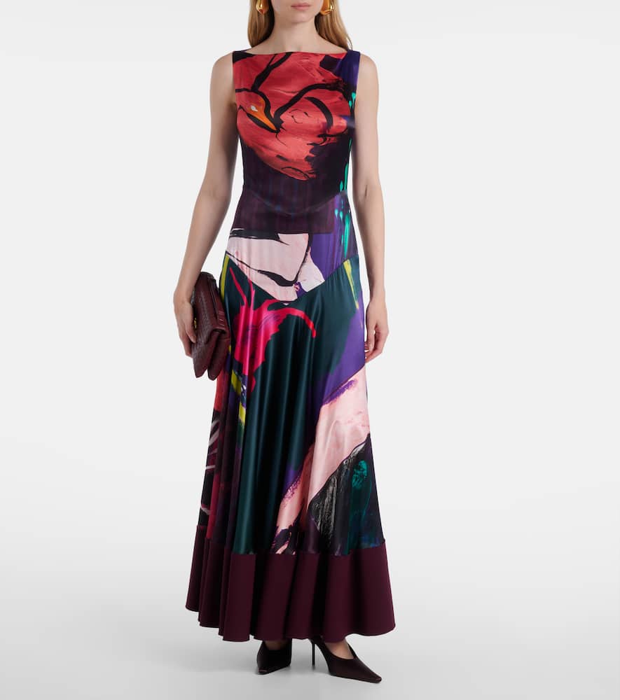 Munir printed silk satin gown