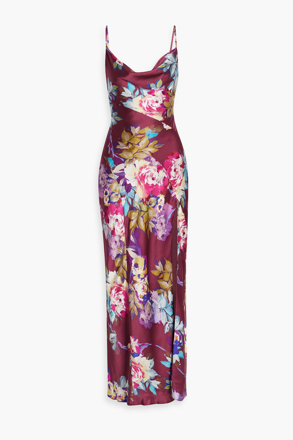 Ariel floral-print draped silk-satin gown