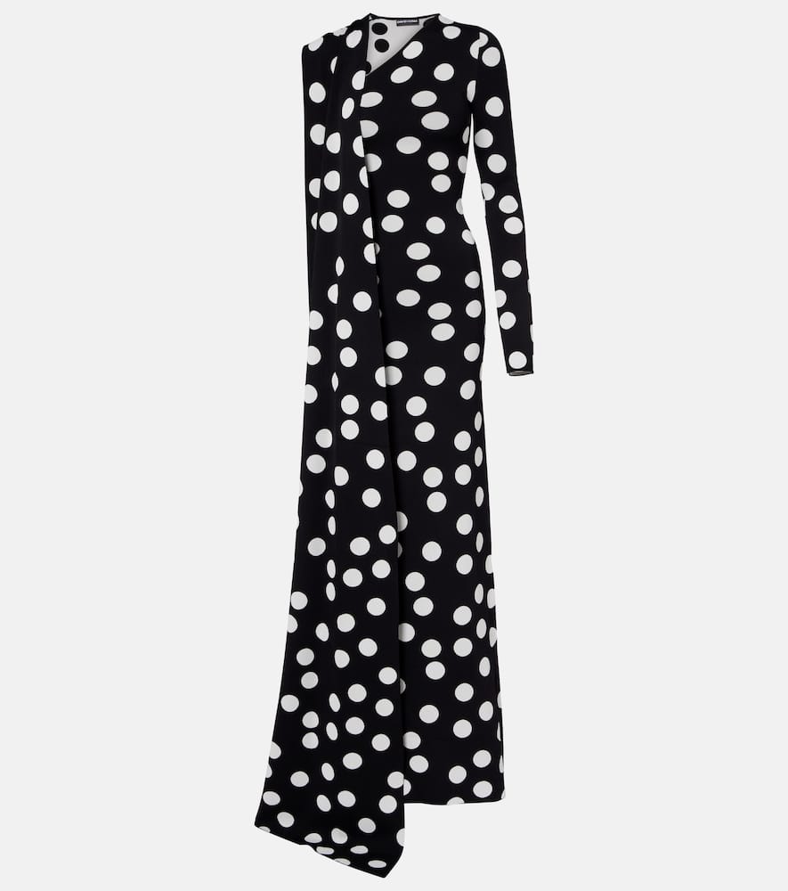 Polka-dot scarf-detail gown