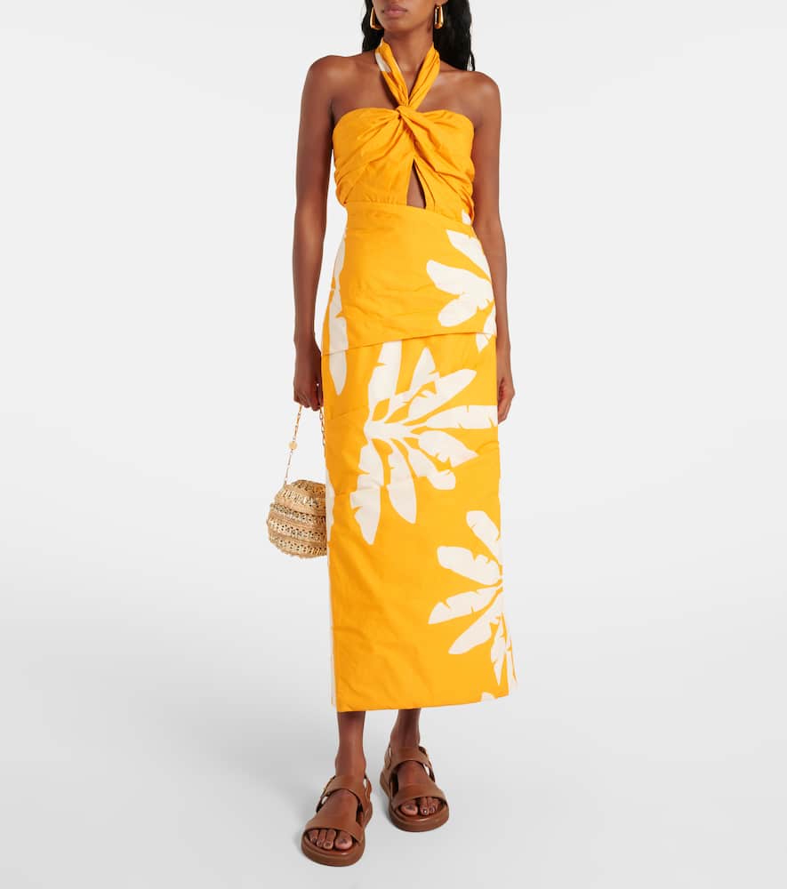 Printed twisted cutout midi dress