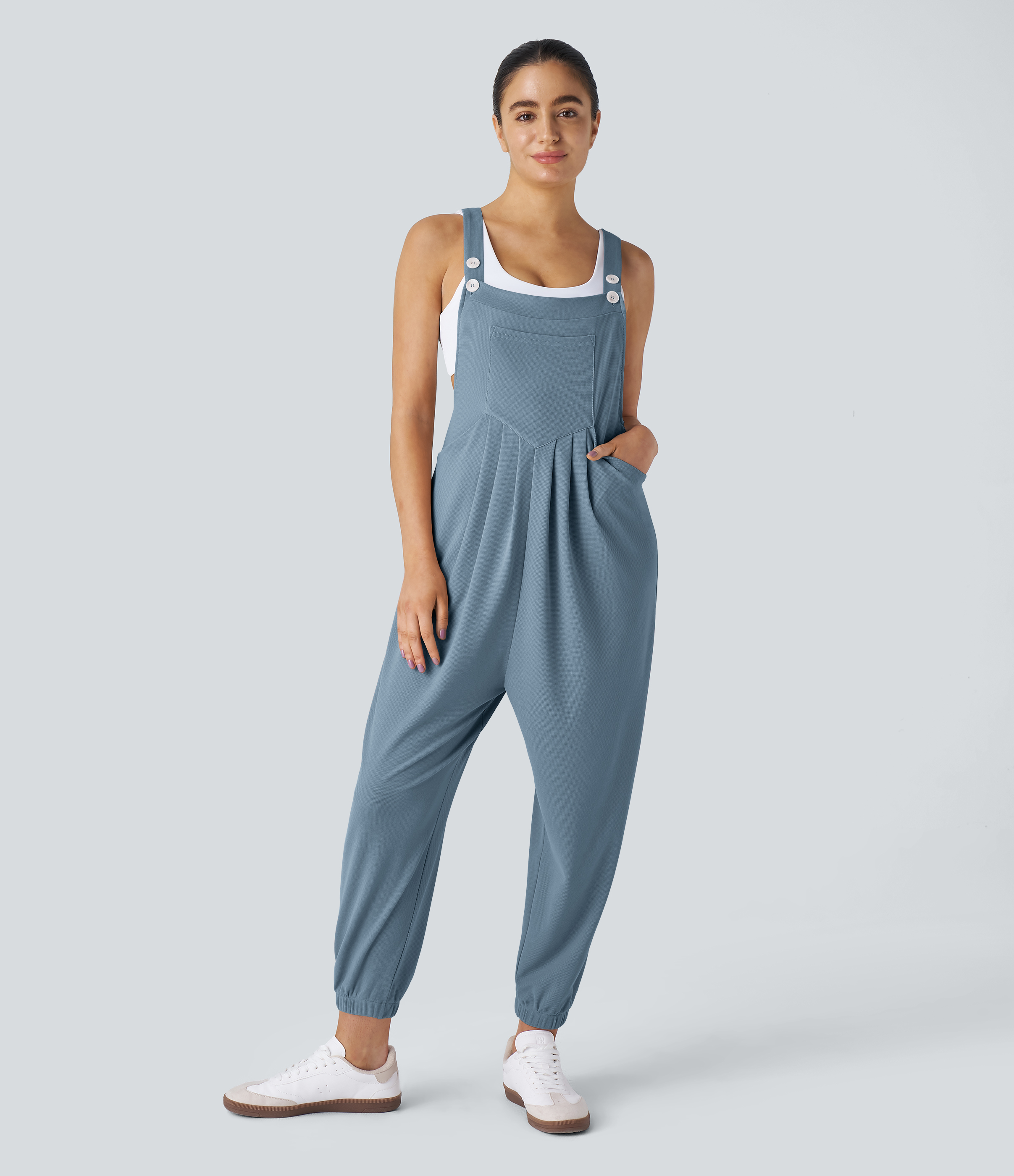 Pockets Waffle Casual Jogger Overalls  - Mountain Spring