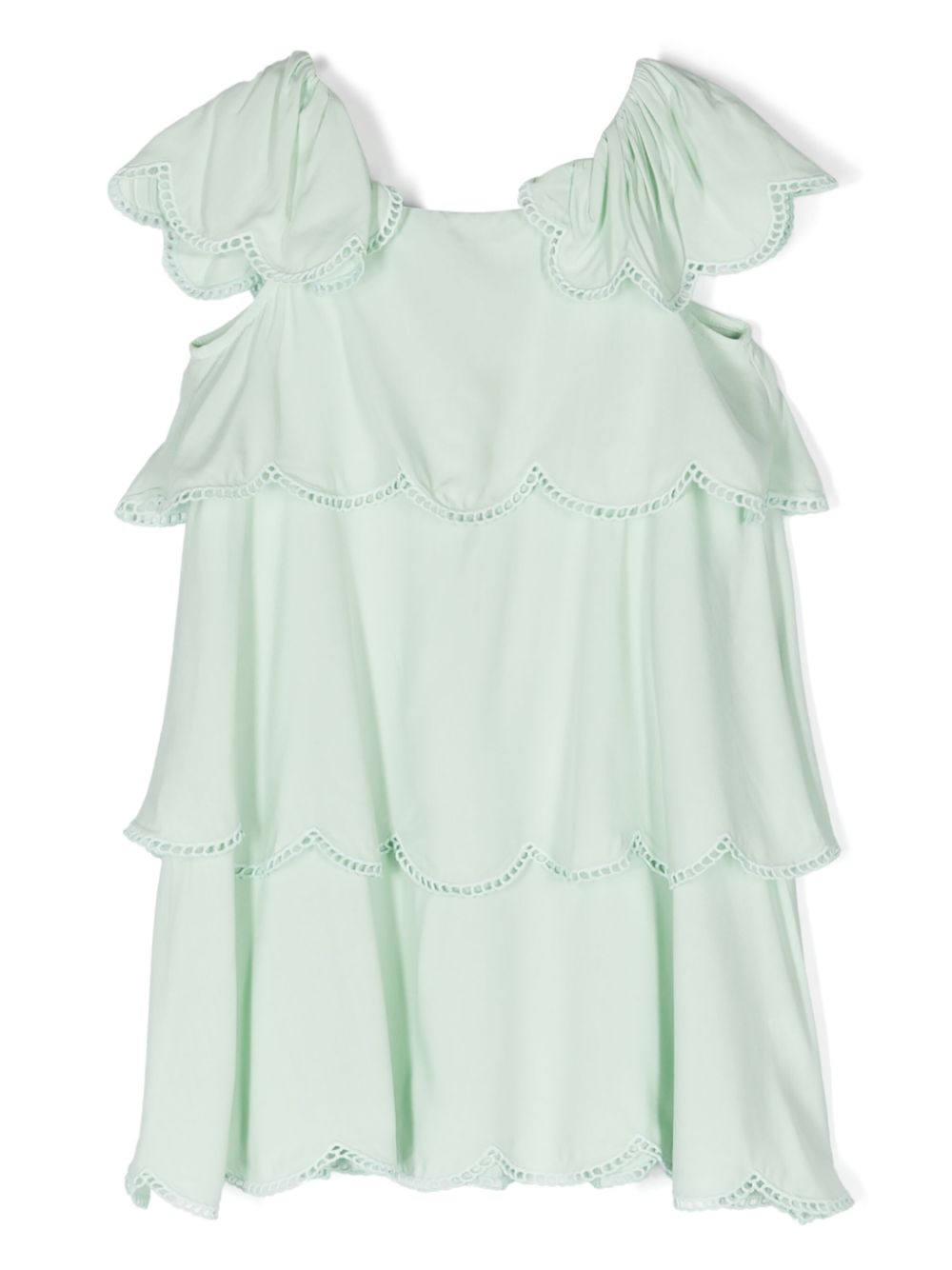 Picot-trim flared dress - Green