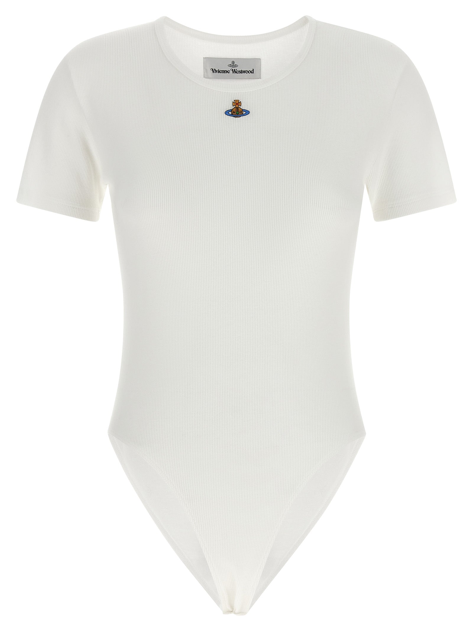 Embroidered Orb Logo Ribbed Cotton Bodysuit — White