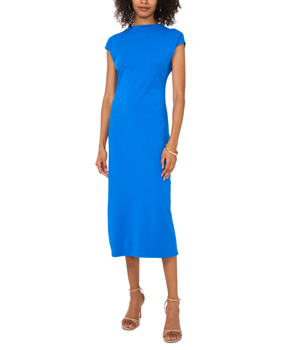 Women's Mock Neck Cap-Sleeve Midi Dress - Royal Azure