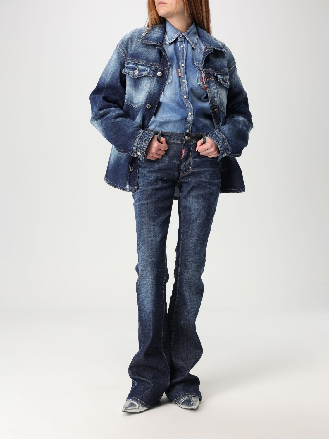 Whiskering-effect denim shirt - Blue