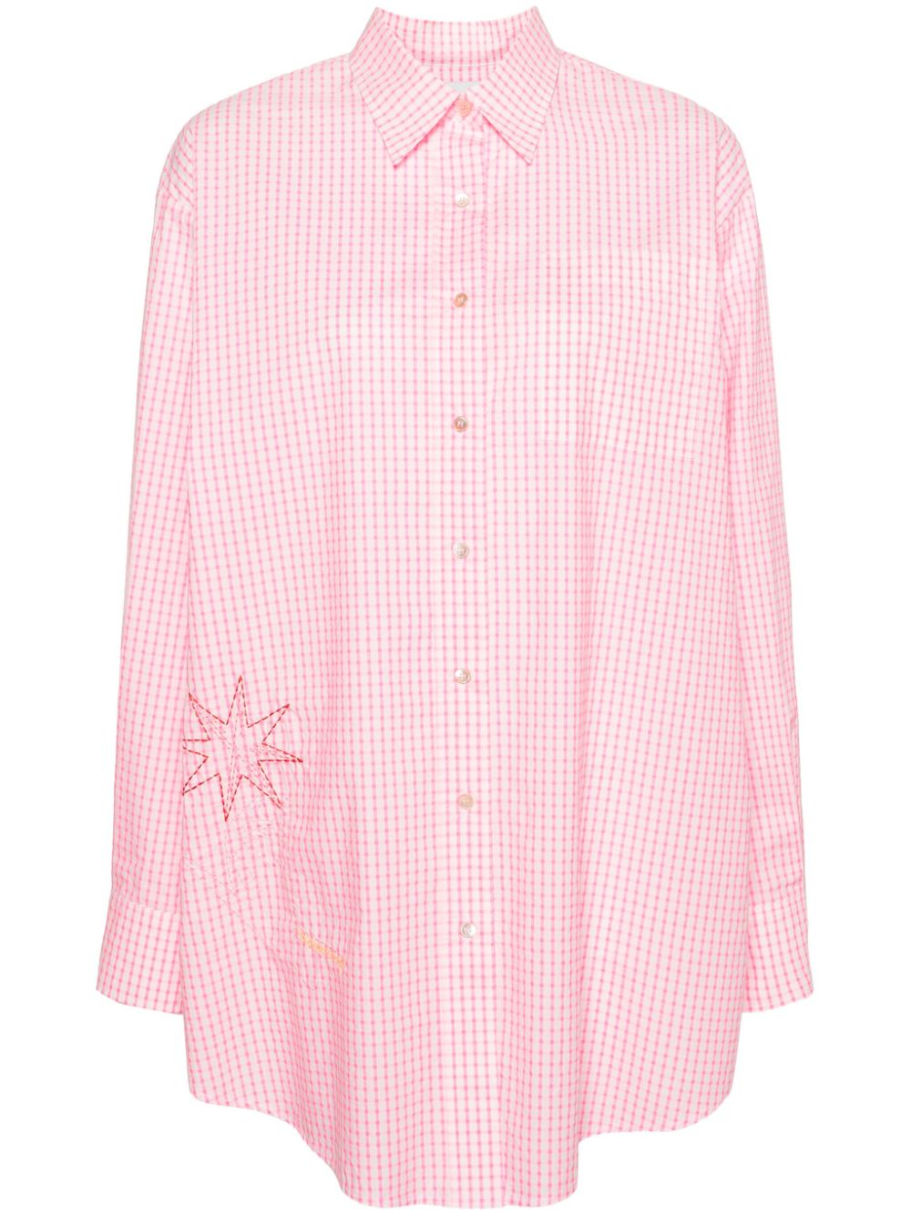 Gingham-print cotton shirt - Pink