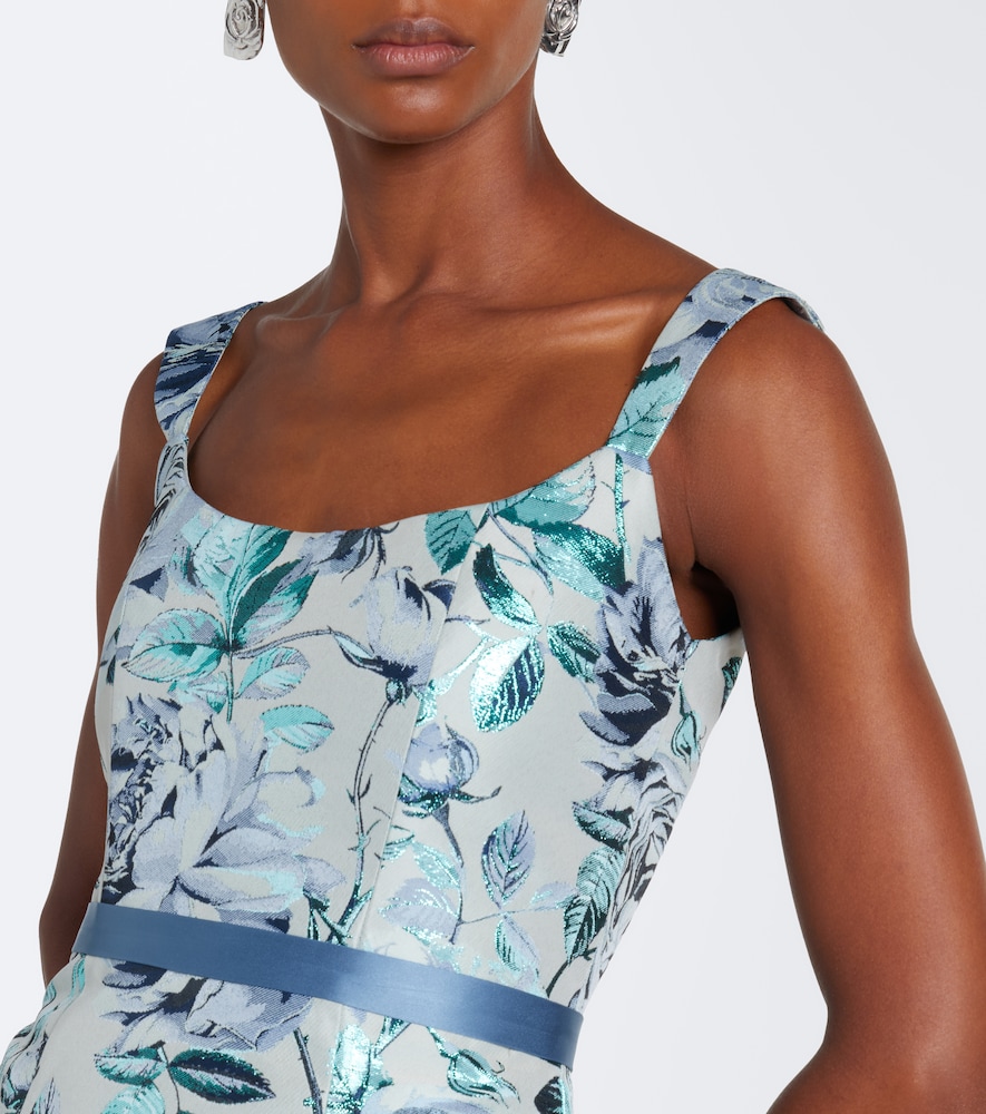Robin belted floral brocade gown