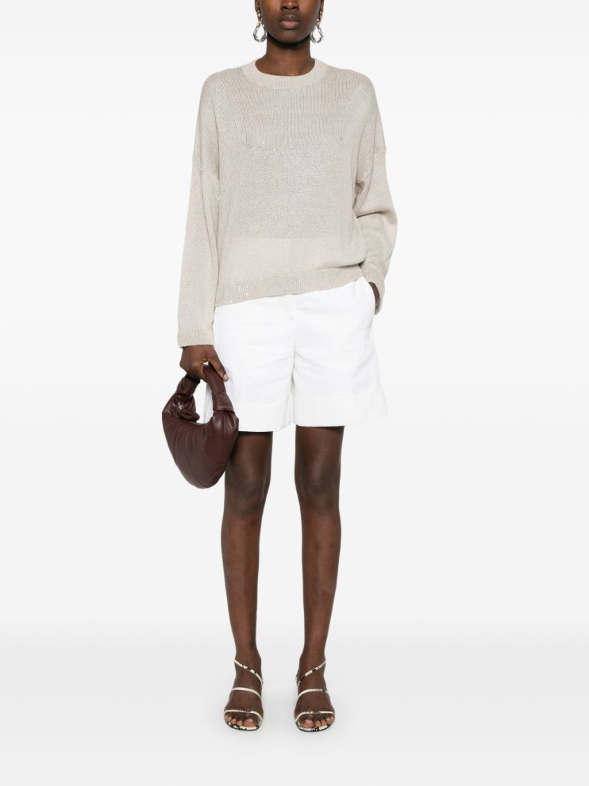 Grey Linen And Silk Crewneck Sweater