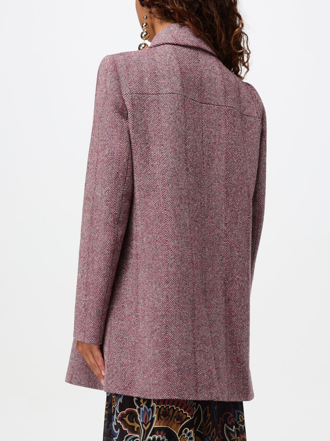 Herringbone-pattern double-breasted coat - Red