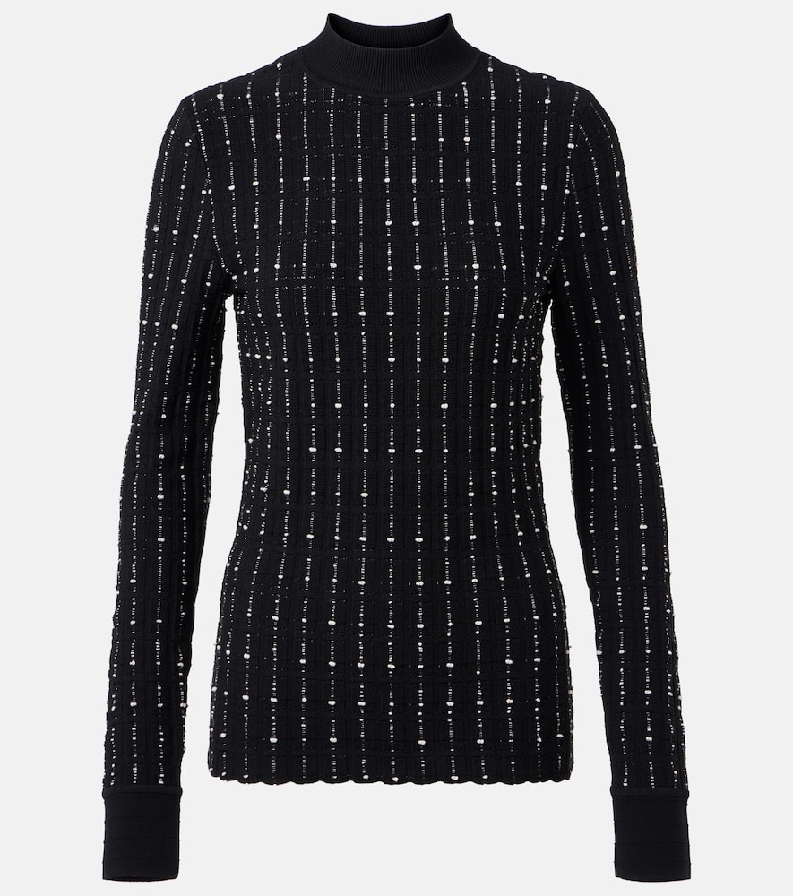 Ribbed-knit cotton-blend mockneck sweater