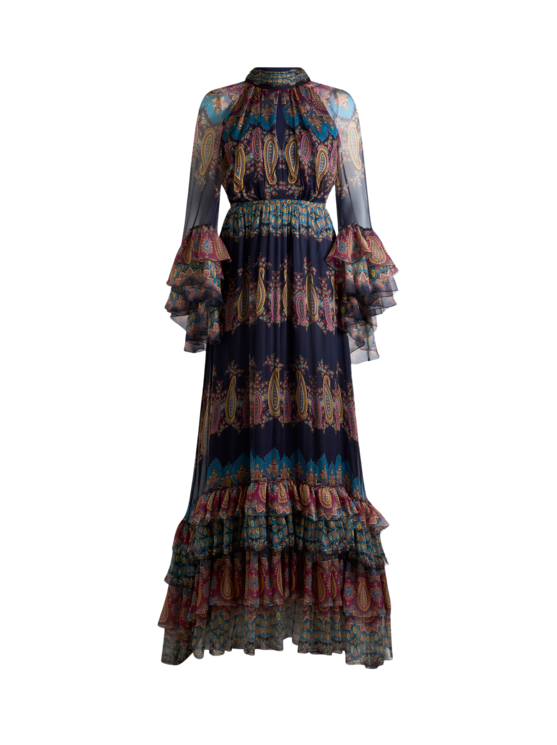 Long Silk Dress With Placed Print