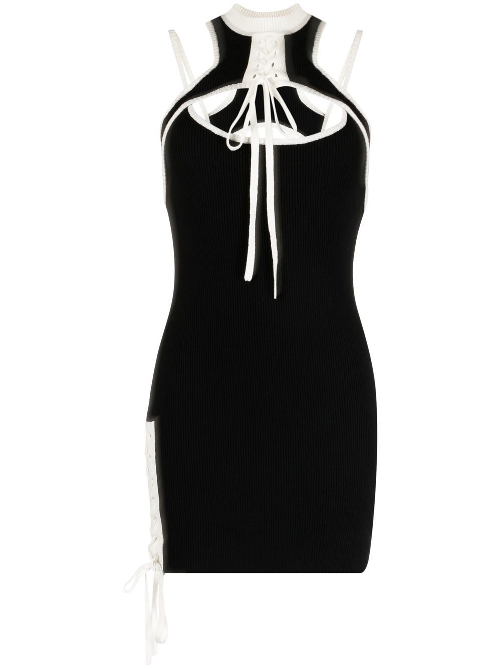 Contrast-trim lace-up mini dress - Black