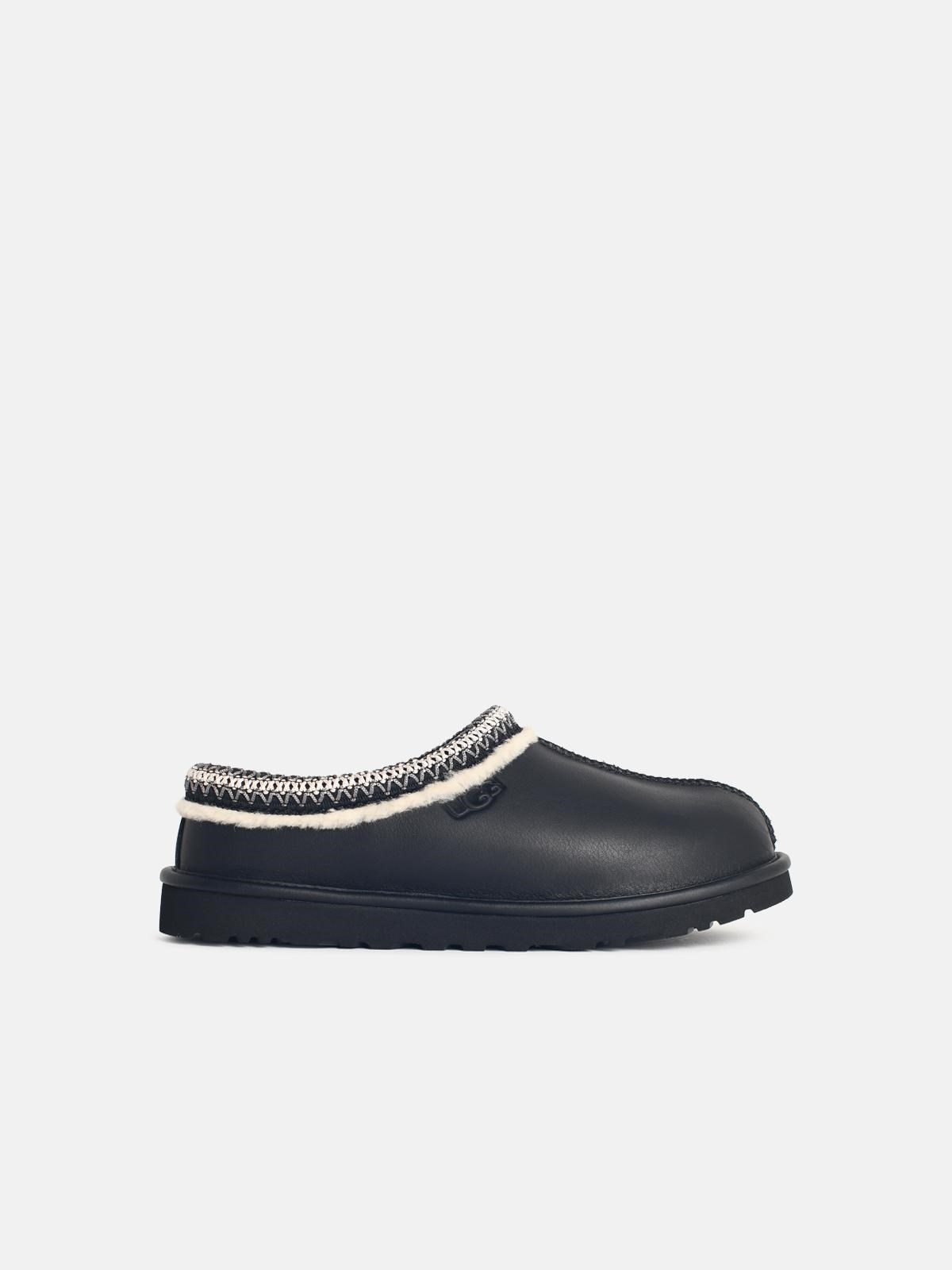 'Tasman' Black Leather Slippers