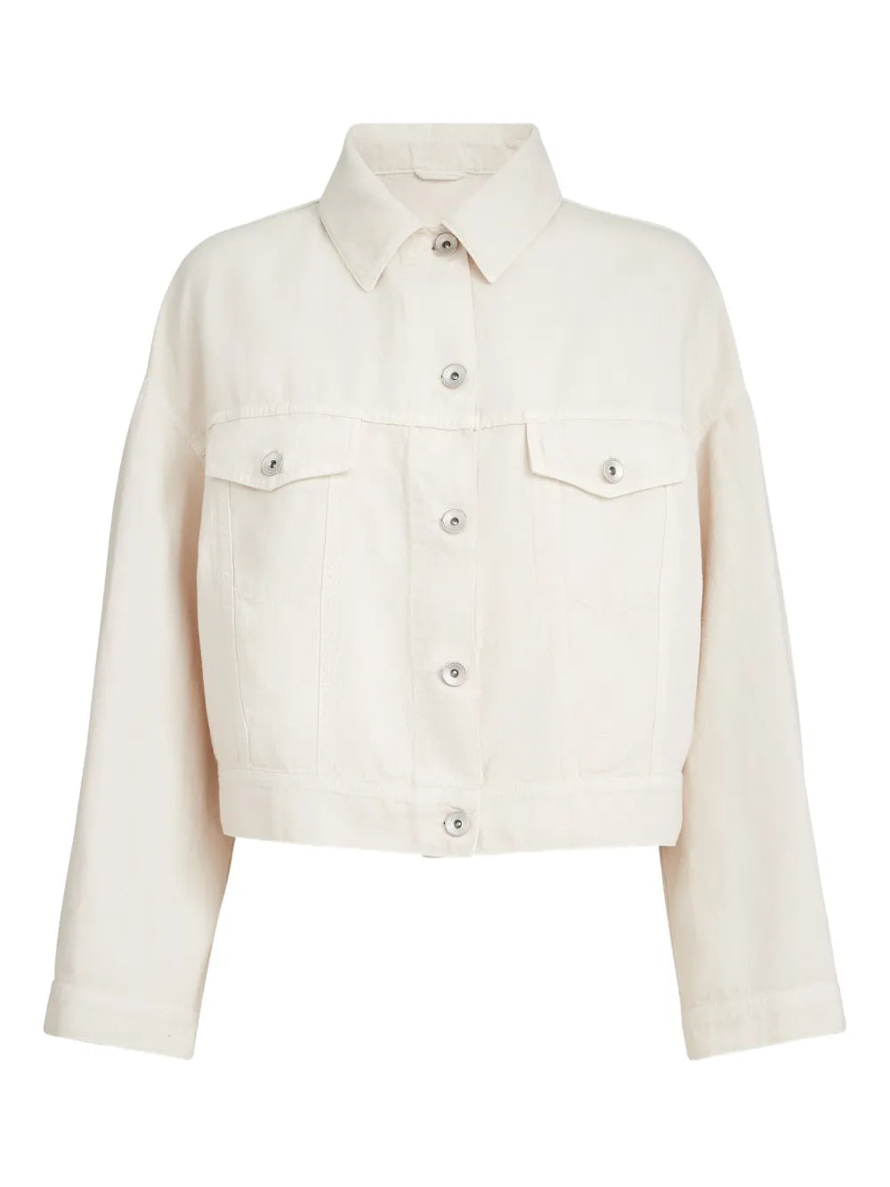 Monili-Embellished Button-Up Jacket — Chalk white