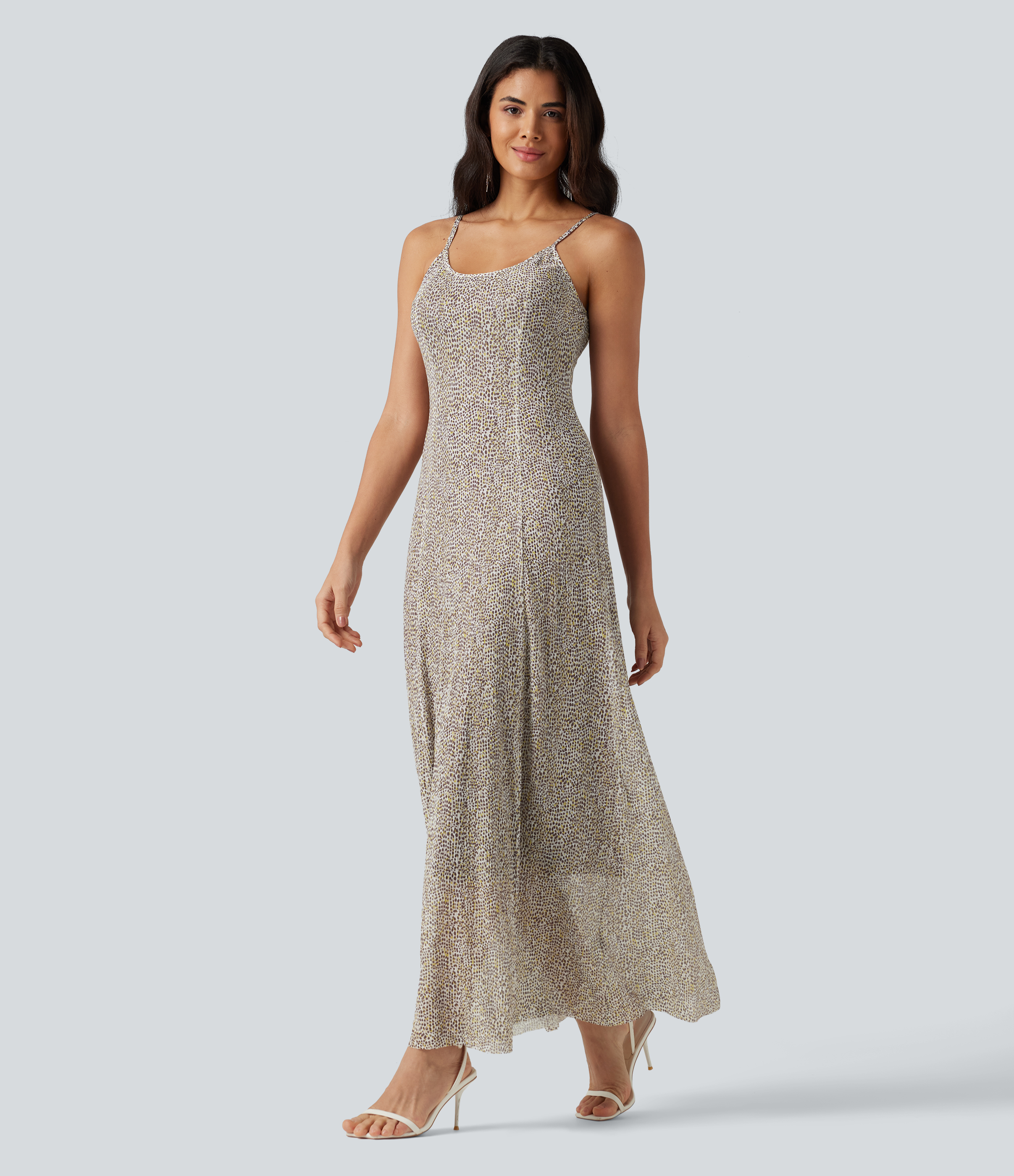 Polka Dot Mesh Maxi Flowy Bridesmaid and Wedding Guest Slip Dress Casual Dress - Golden Pebble Dot