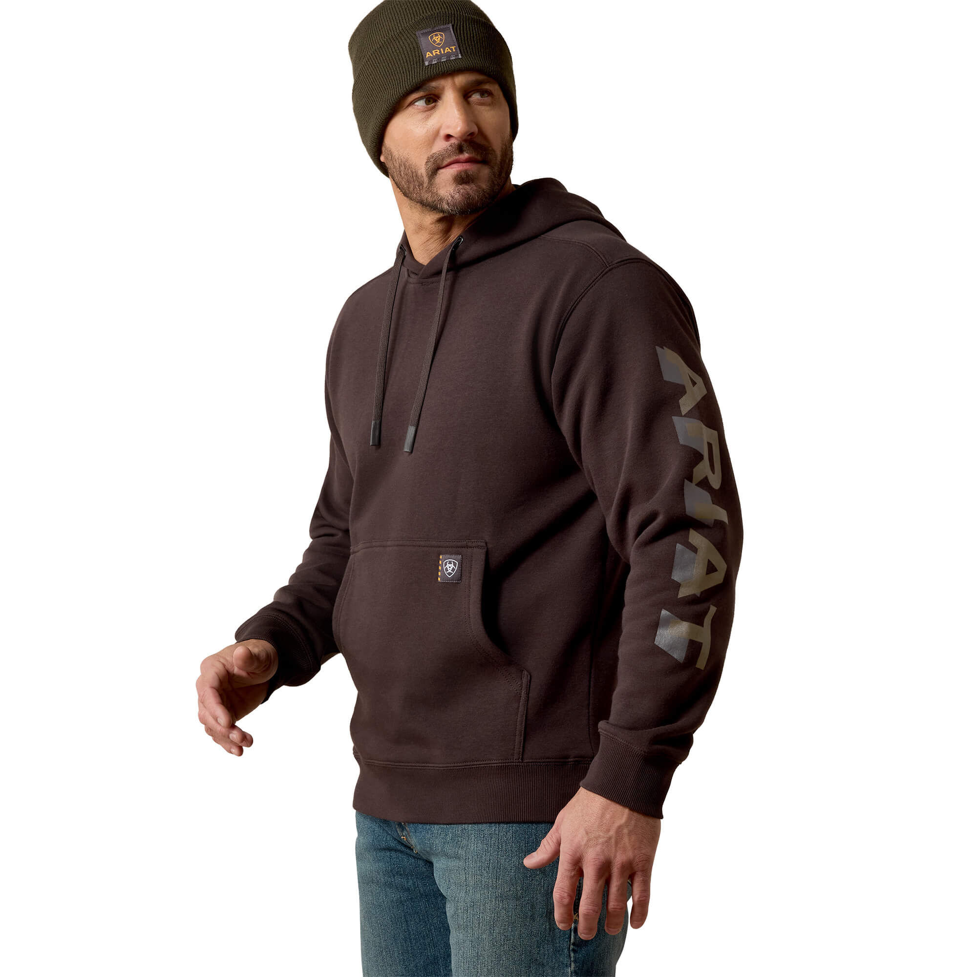 Men's Rebar Lightweight Logo Hoodie Long Sleeve in Licorice Canteen, Size Large, by