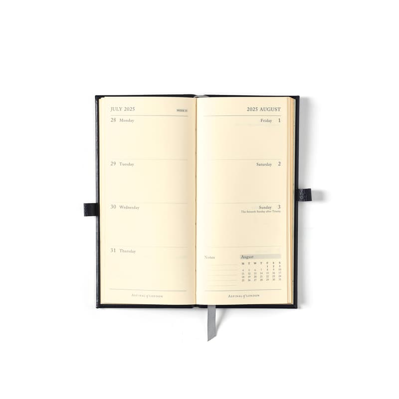 2025 Slim Pocket Leather Diary with Pen in Deep Shine Heritage Blue Small Croc