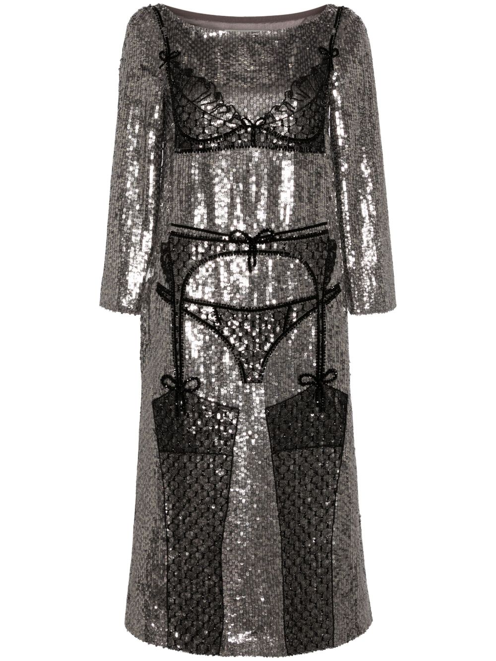 Wiederhoeft lingerie-beaded sequinned midi dress - Silver