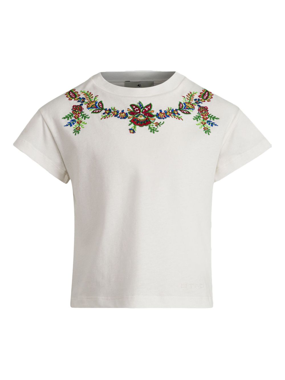 Floral-embroidered cotton T-shirt - White