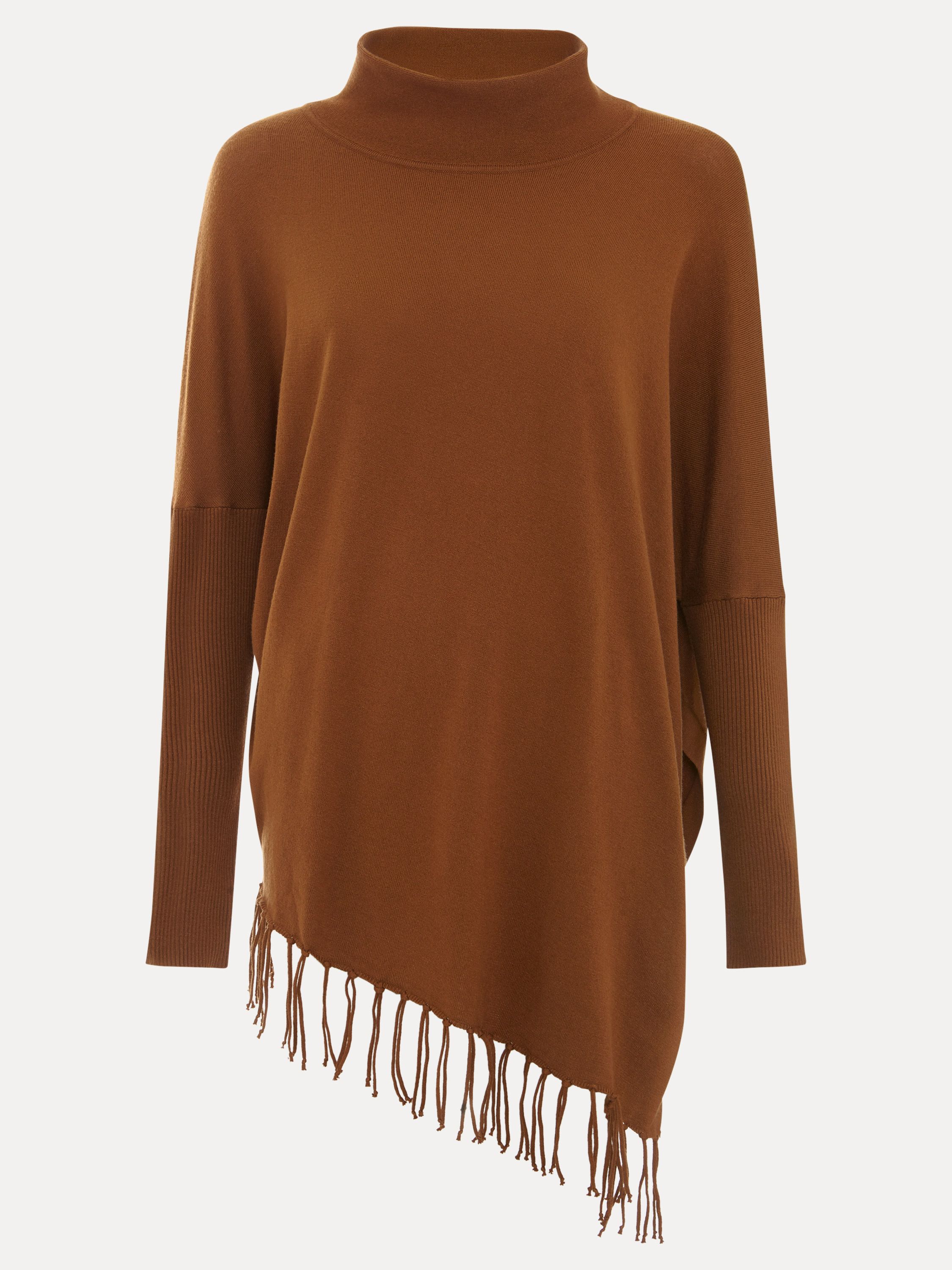 Phase Eight Athena Cowl Neck Tassel Poncho In Brown