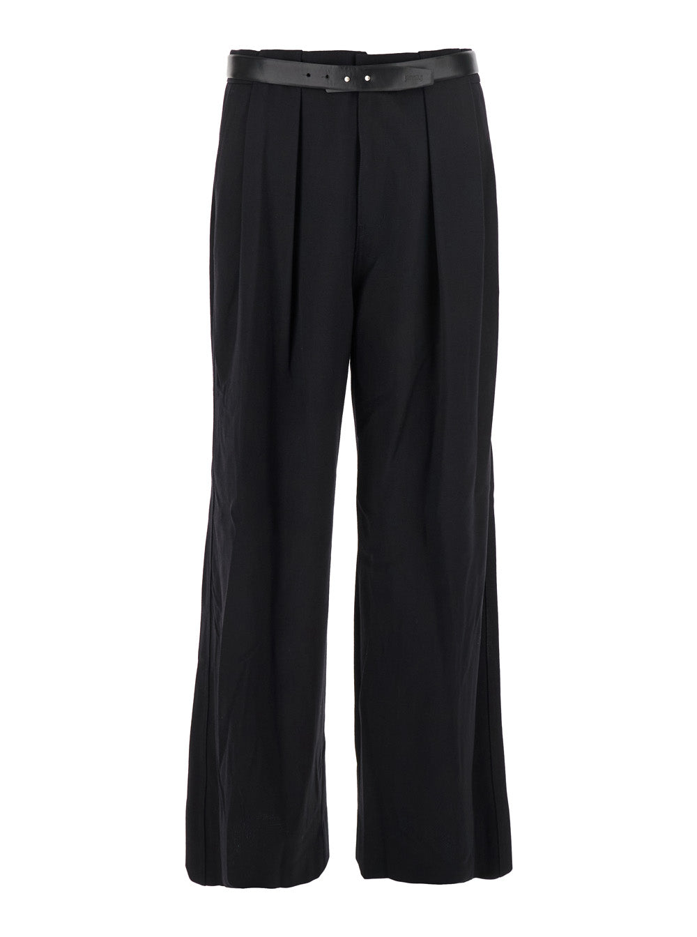 Pleated Wool with Integrated Belt Trousers — Black