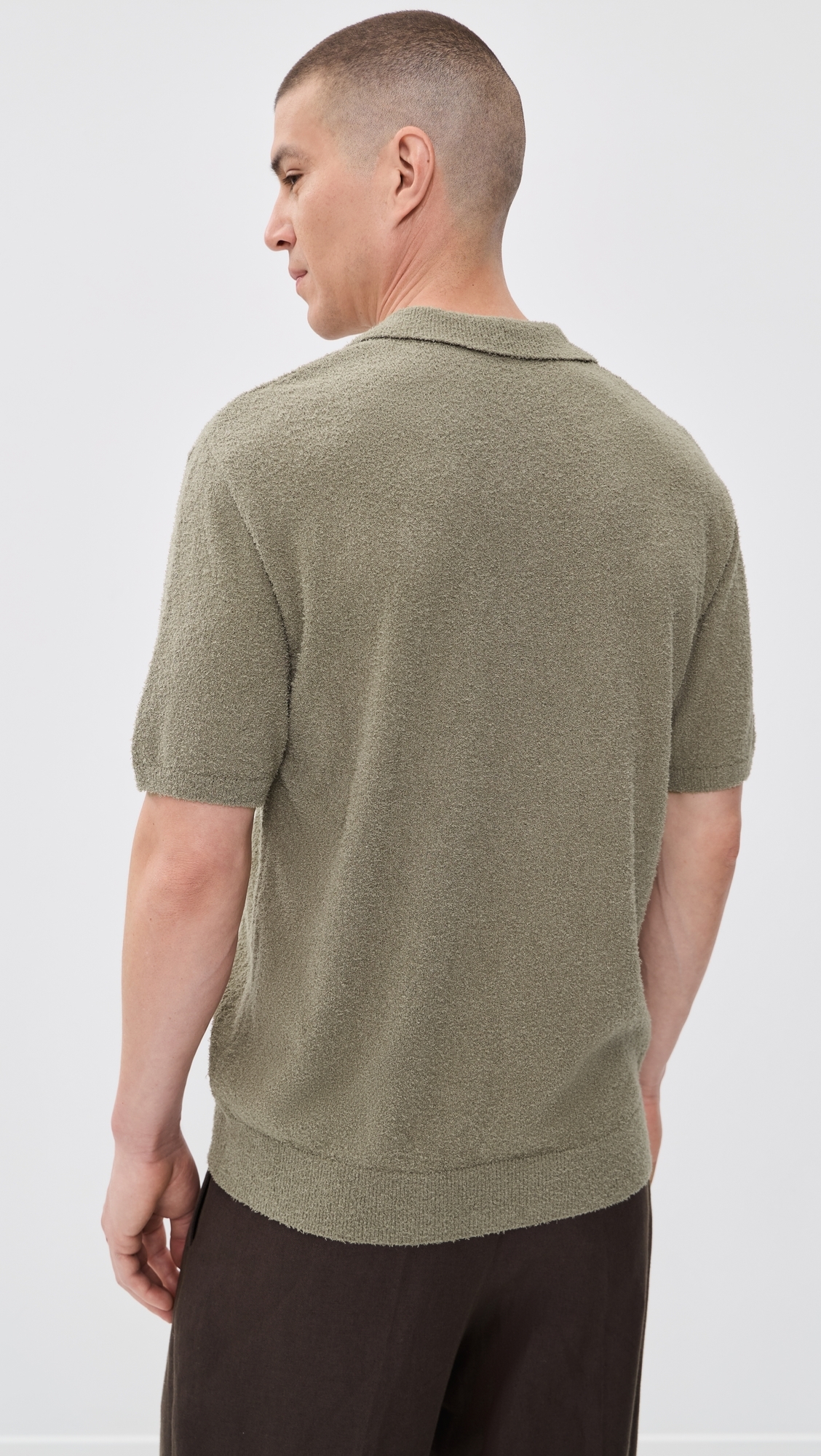 Boucle Knit Polo Pebble Green