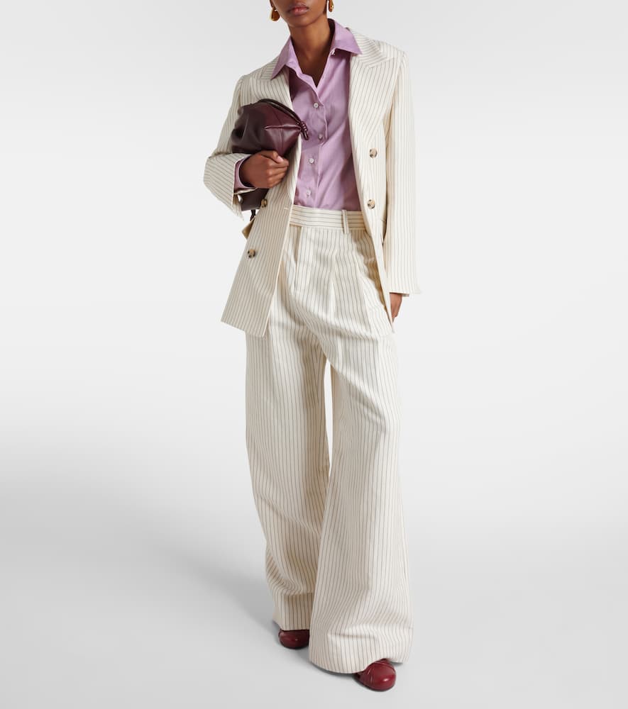 Mid-rise cotton and linen wide-leg pants
