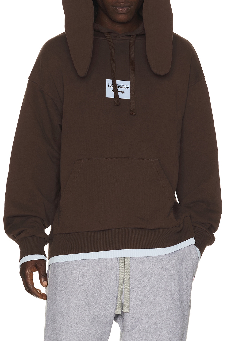 Charles Jeffrey LOVERBOY Rabbit Ears Hoodie in Brown,Baby Blue