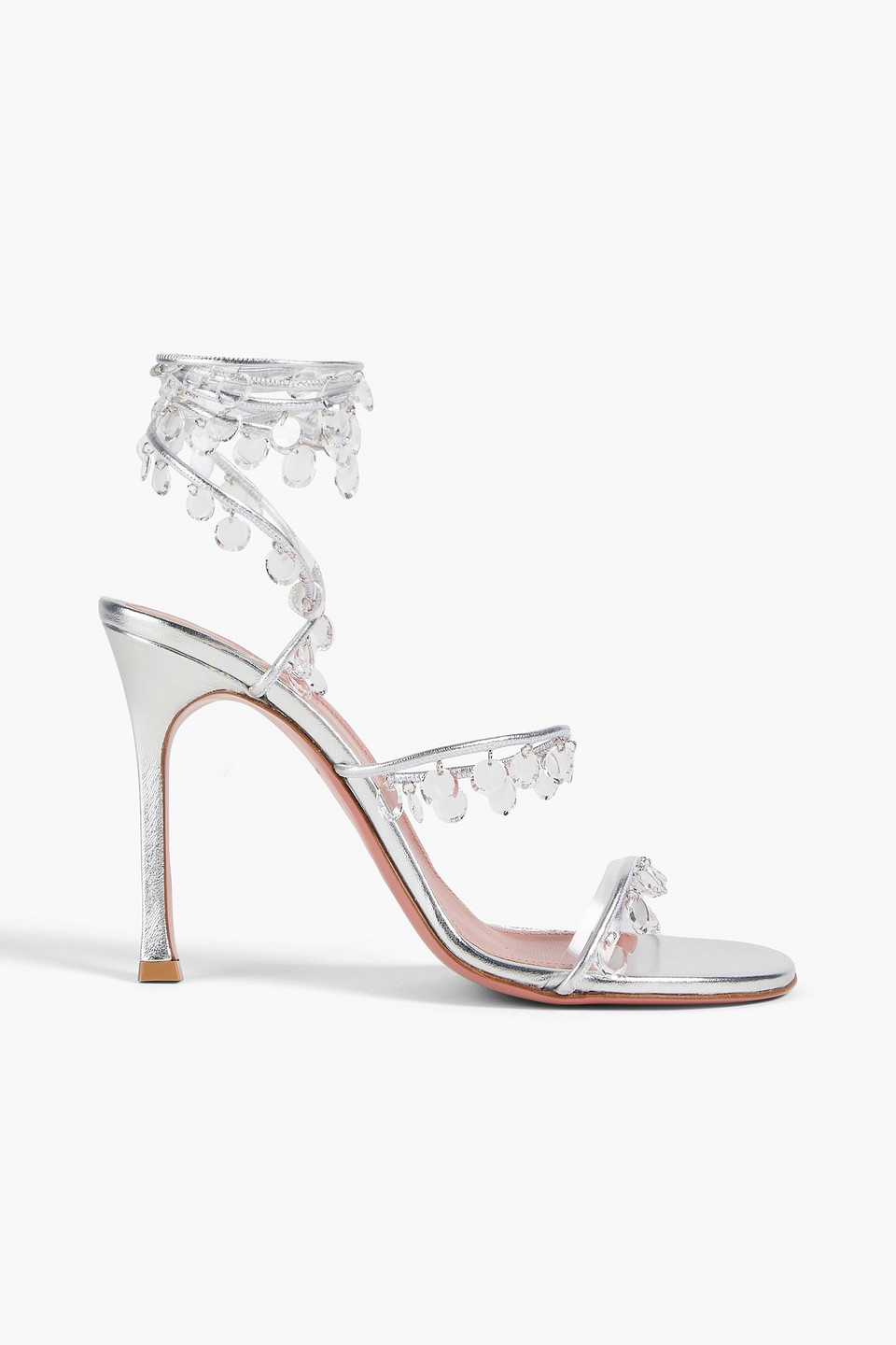 Tina crystal-embellished metallic leather sandals - Metallic - EU 36.5