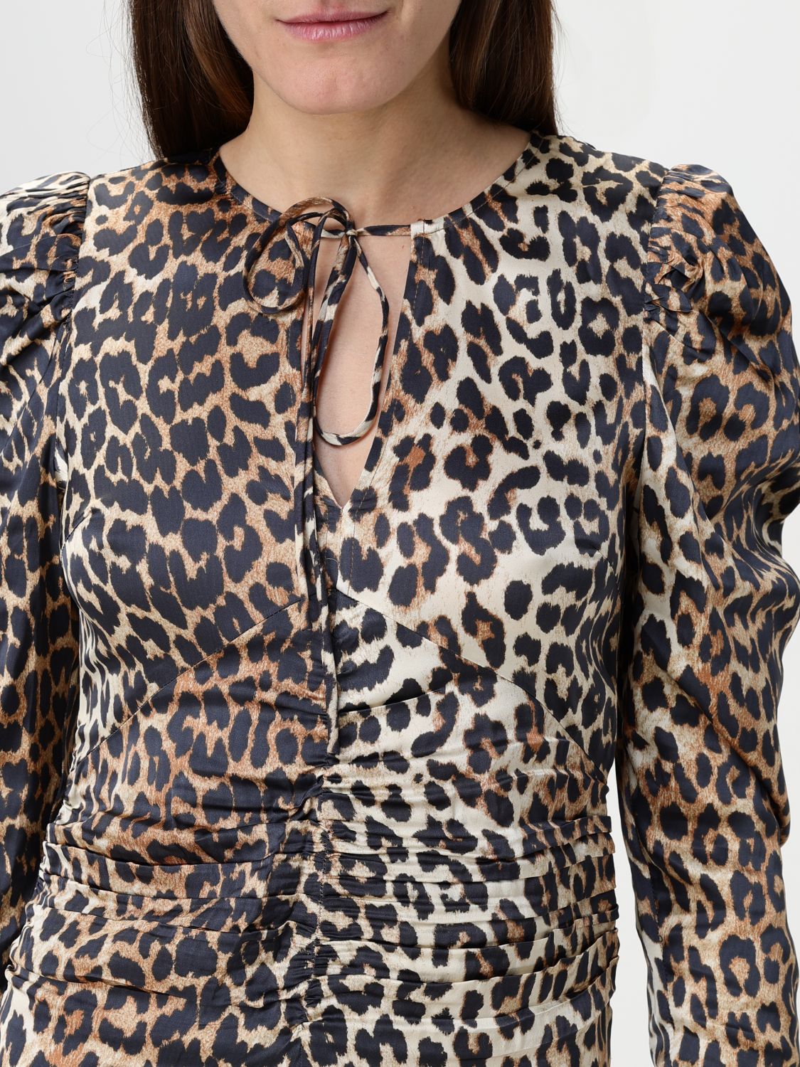 Leopard-print ruched midi dress - Brown