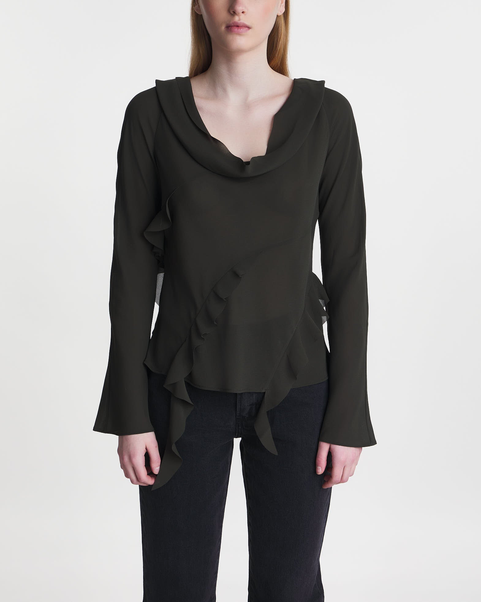 Acne Studios Blouse Ruffle Drape Top Antracite grå