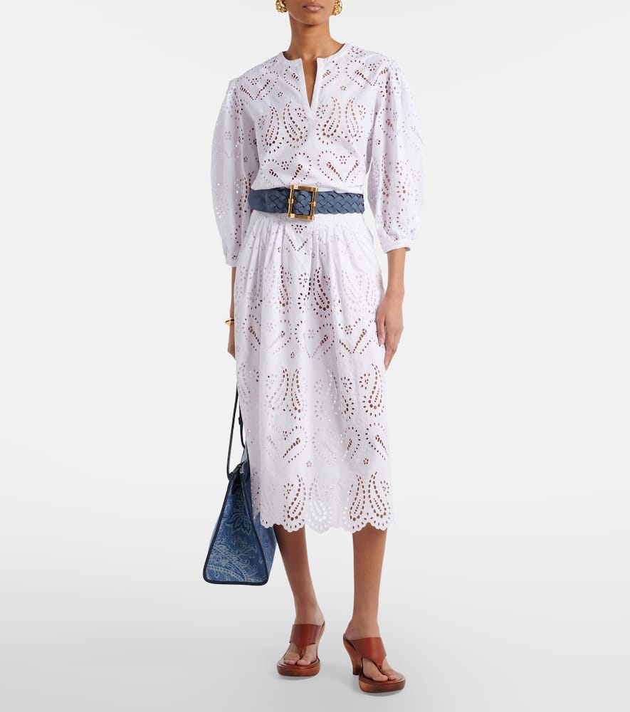 Broderie anglaise cotton-blend midi skirt