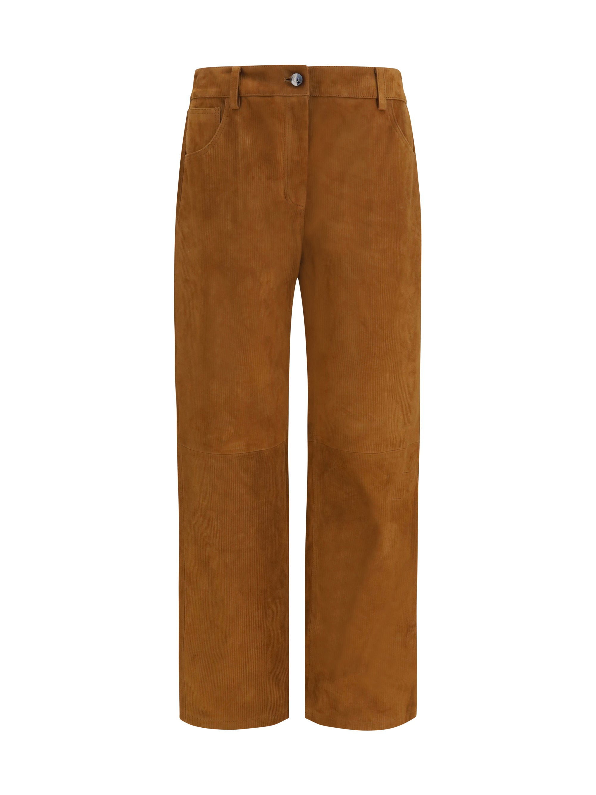 Corduroy-Effect Leather Trousers — Brown