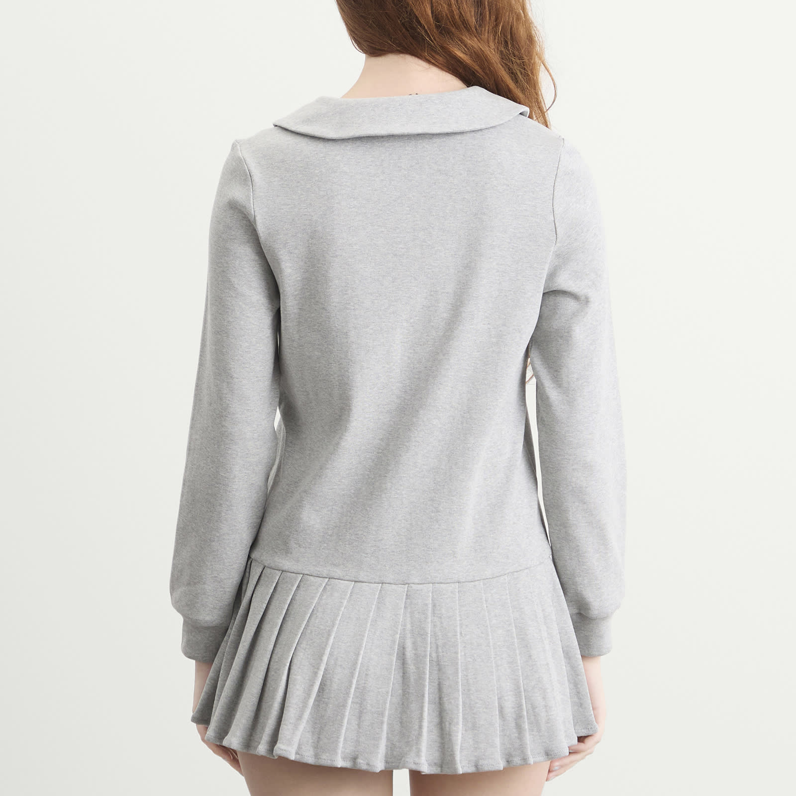 Women's Polo Mini Long Sleeve Pleat Dress in Grey