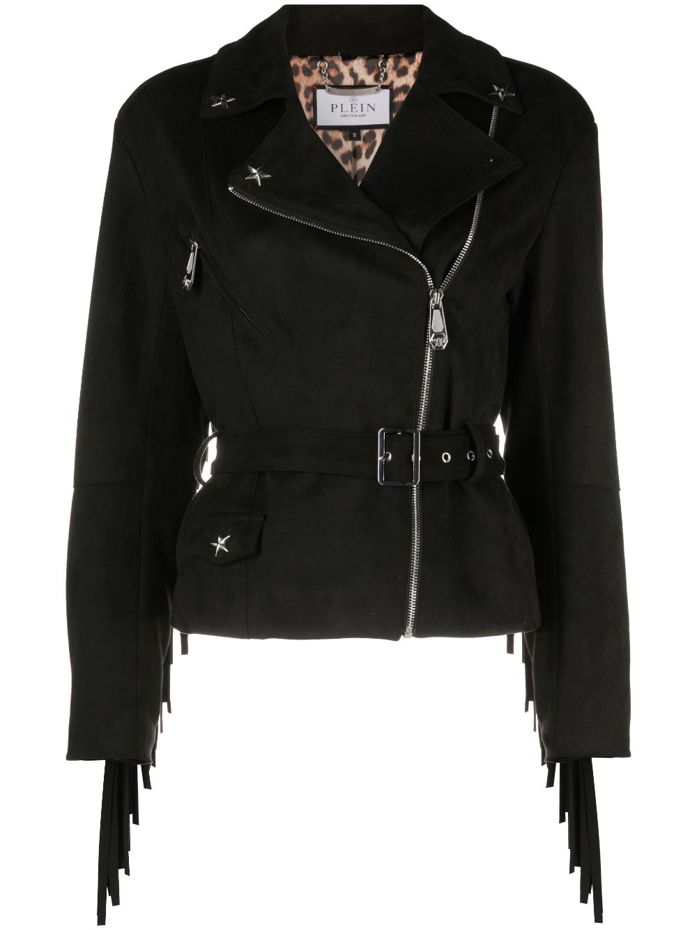 Star studded fringed biker jacket - Black