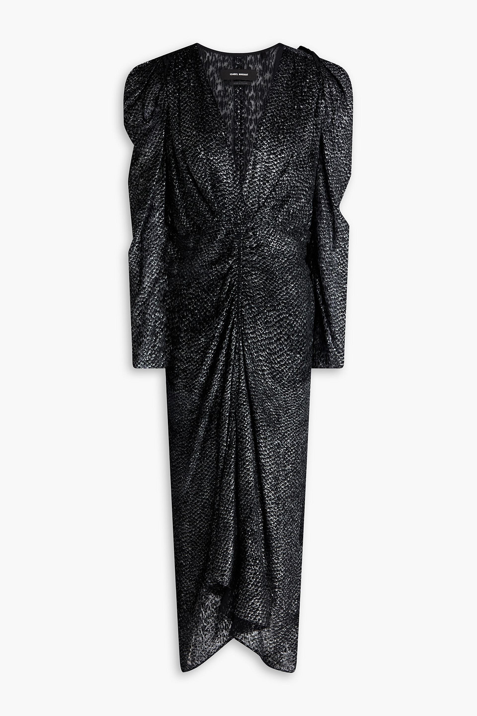 Maray ruched flocked chiffon midi dress - Black - FR 34
