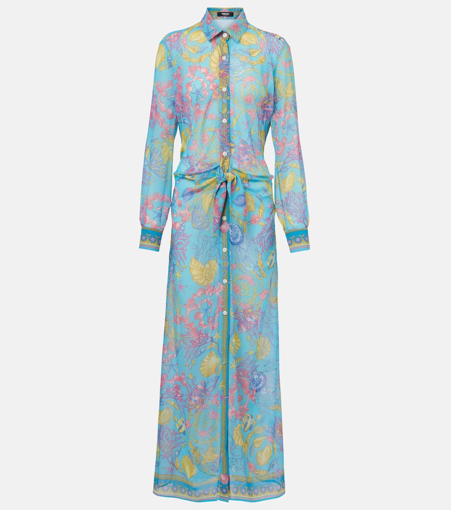 Printed semi-sheer shirt dress