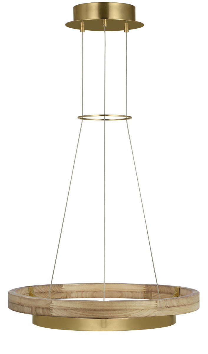 Grace 1-Light LED Chandelier in Hand Rubbed Antique Brass with Natural Oak