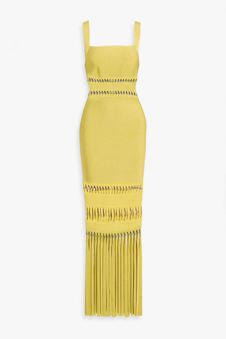 Ines bead-embellished fringed bandage gown - Yellow - M
