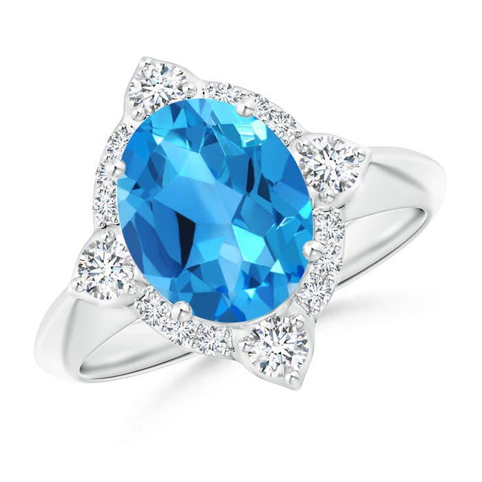 Angara 3.25 Carats Oval Swiss Blue Topaz Compass Ring with Diamond Halo in Platinum