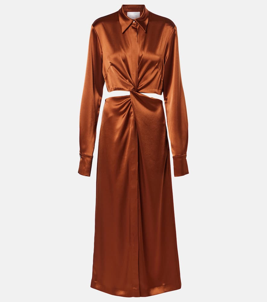 Hock gathered satin midi dress