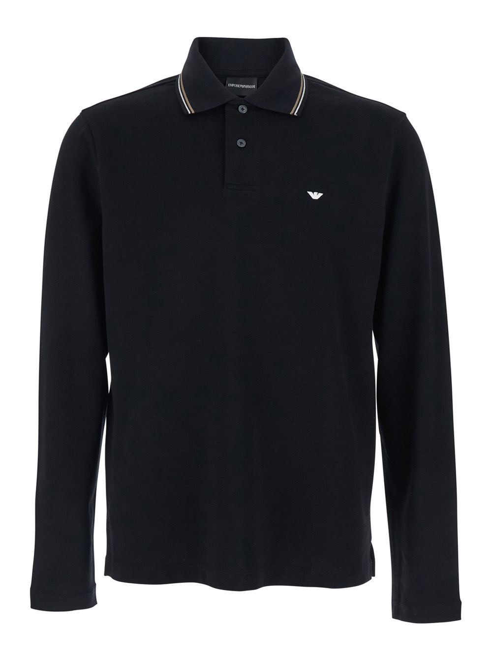 Long-Sleeve Cotton Polo Shirt — Black