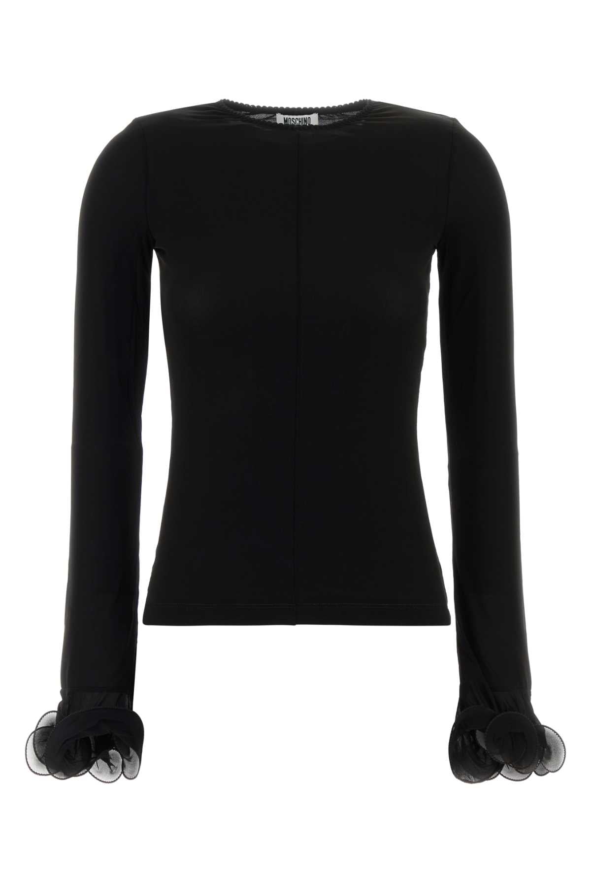 Tulle-Ruffle Cuff Jersey Blouse — Black