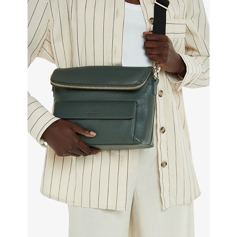 Womens Dark Green Vida Flap-over Grained-leather Crossbody bag 