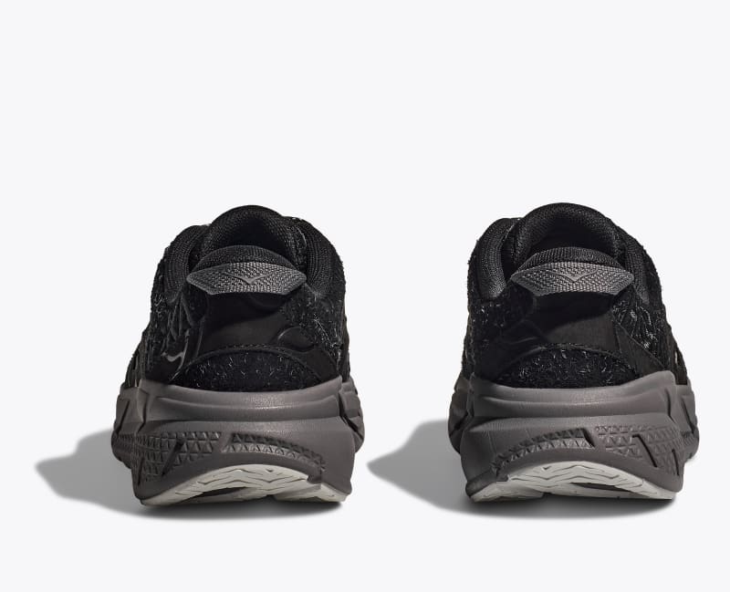 HOKA Elite Terrain System Clifton L Suede Shoes in Black/Satellite Grey