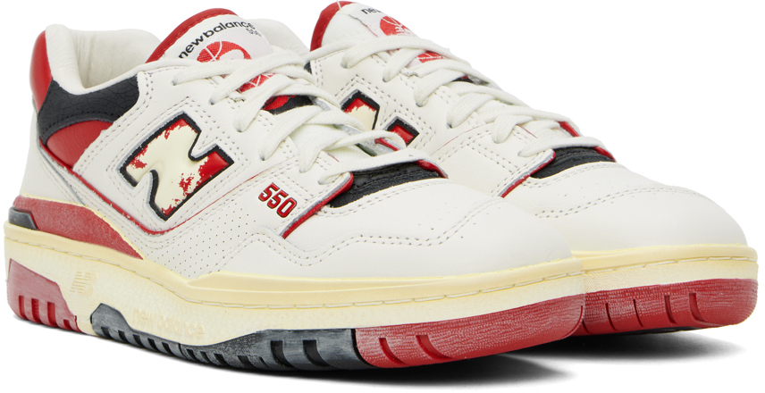New Balance White & Red 550 Sneakers