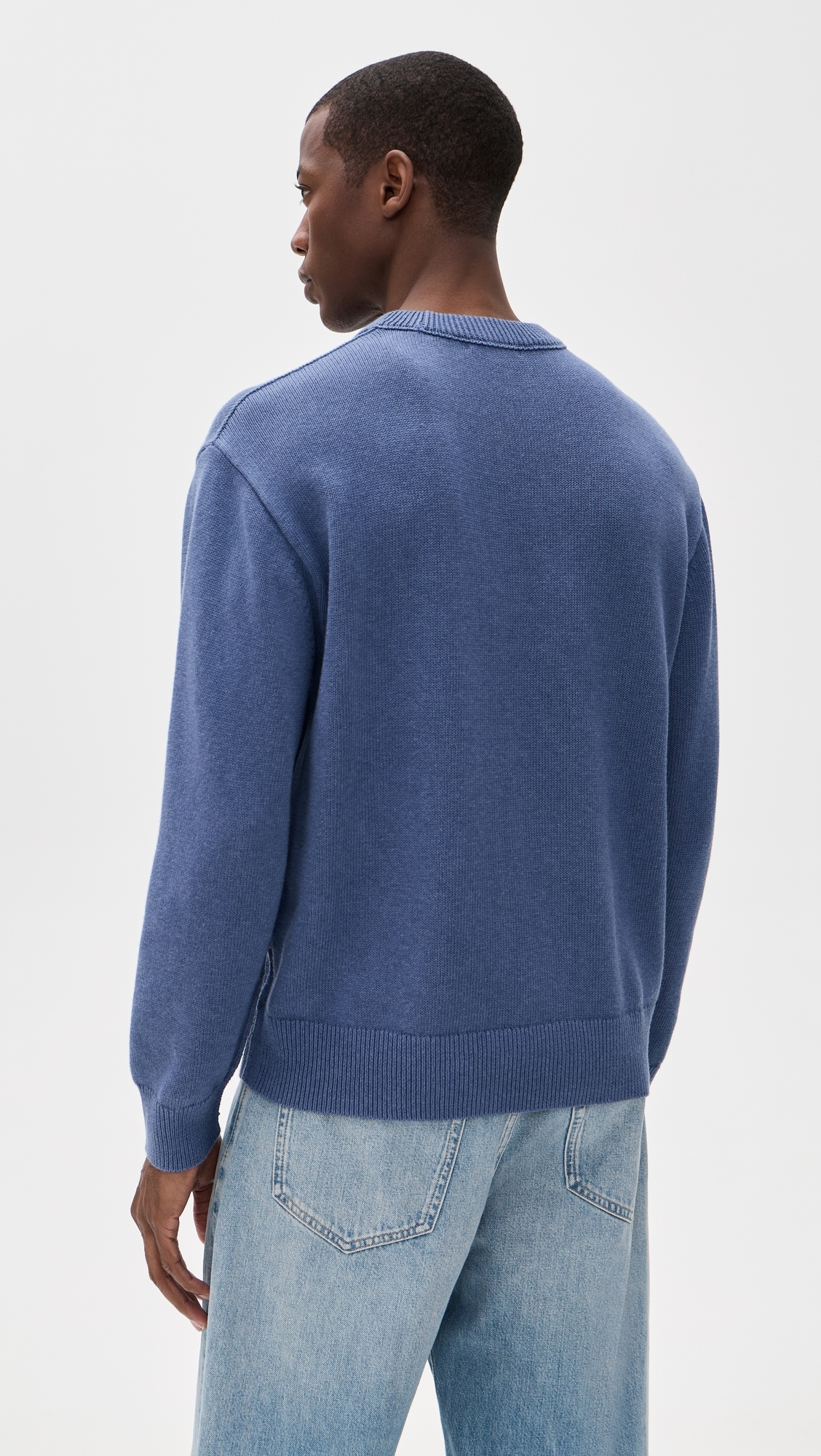 Gabriel Crew Neck Sweater In Cotton Linen Worn Denim