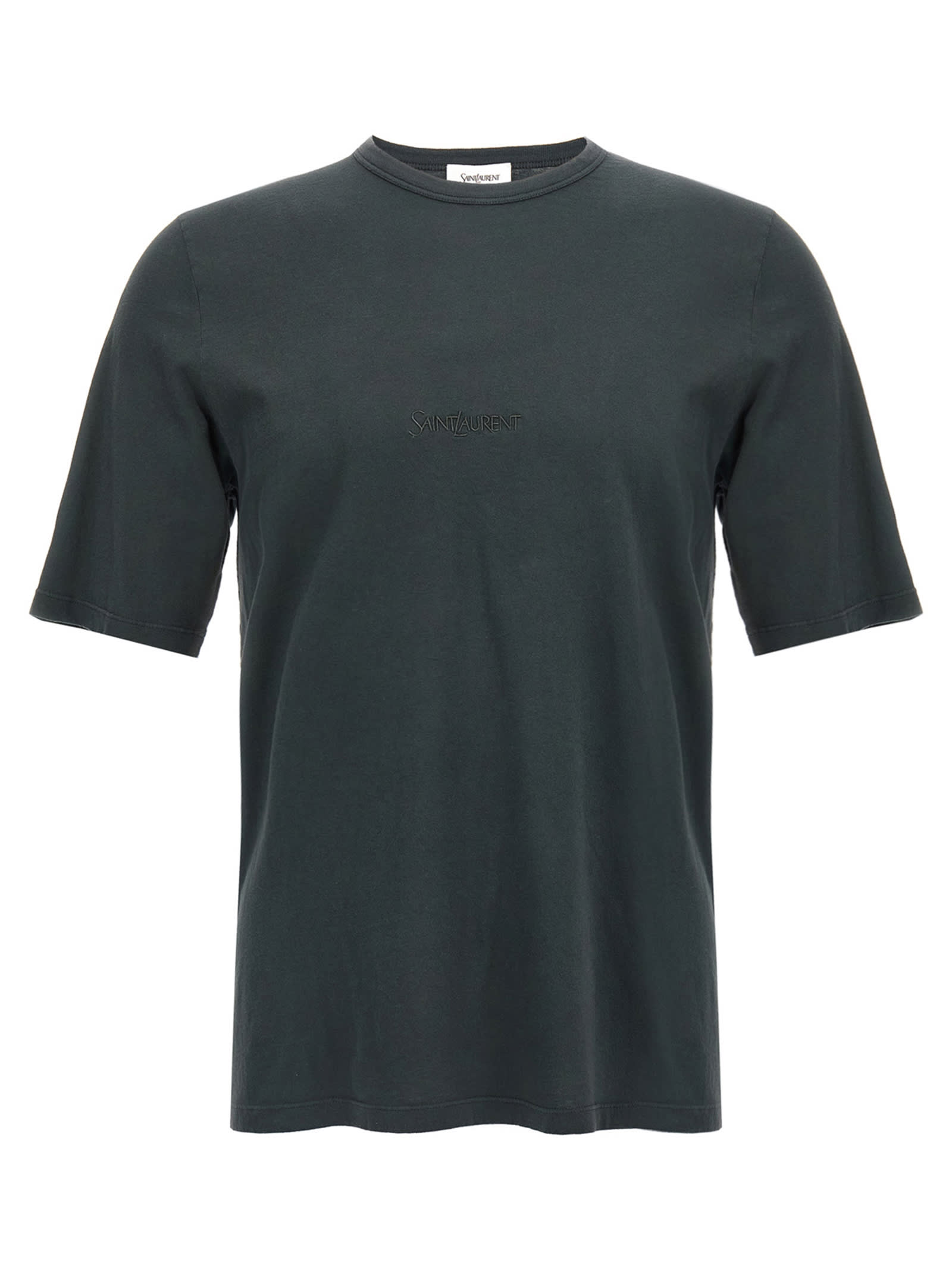 Dark Grey T-shirt With Logo Lettering On The Front Tone-on-tone In Cotton Man