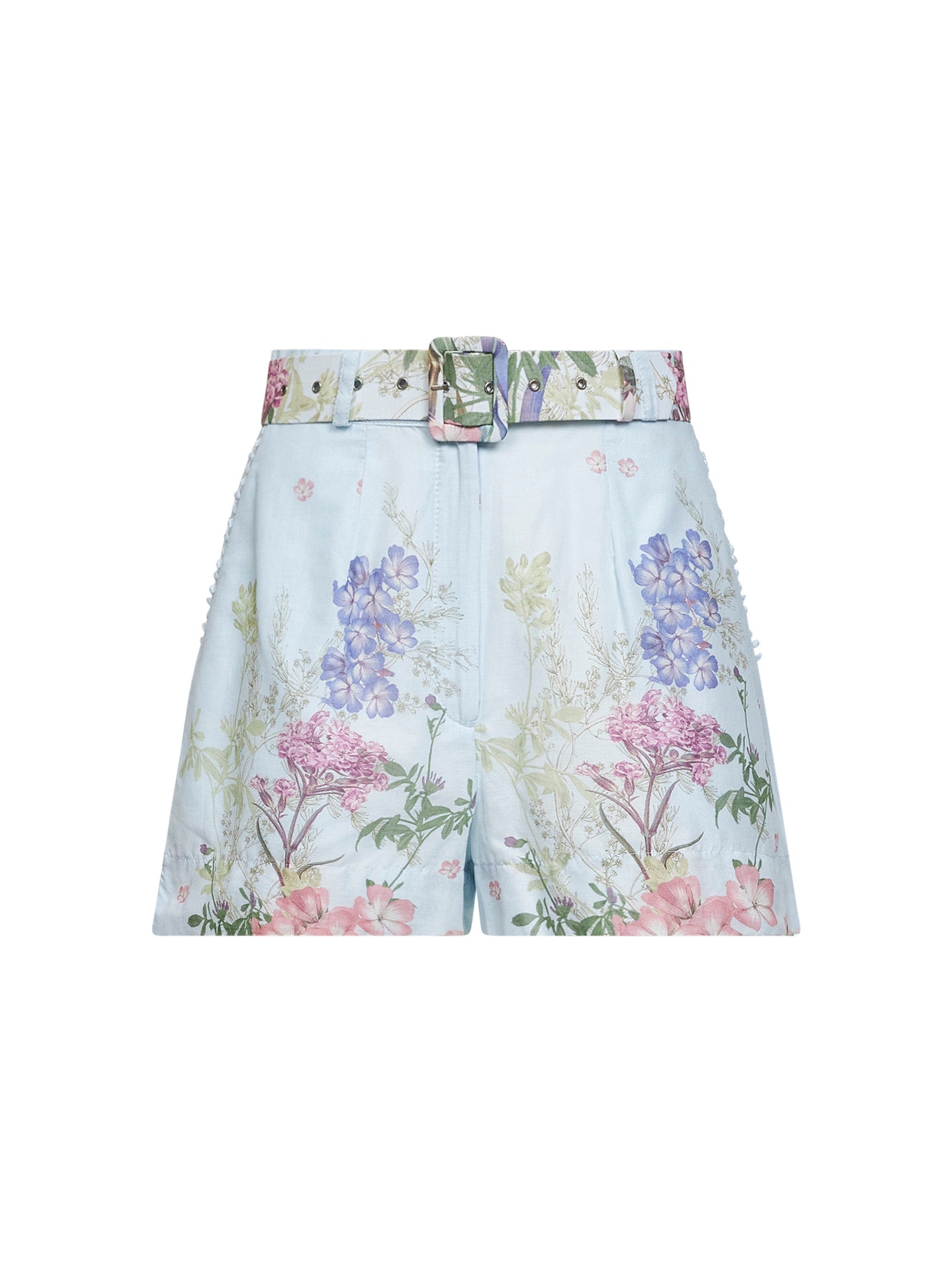 Floral-Embroidered Cotton Shorts — Blue