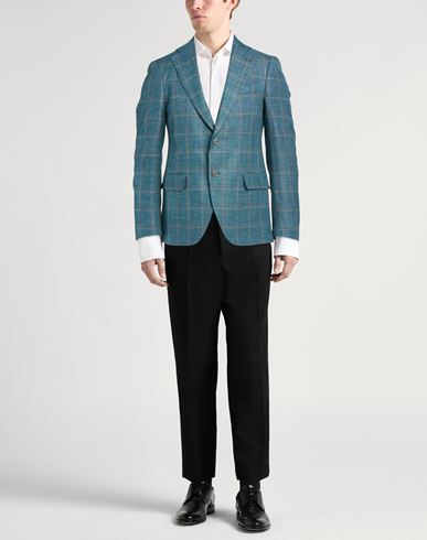 Man Blazer Turquoise Size 36 Wool, Silk, Linen, Elastane